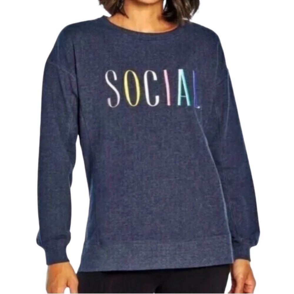 Wildfox Navy 'Social' Statement Embroidered Crew Neck Sweatshirt. New with tags